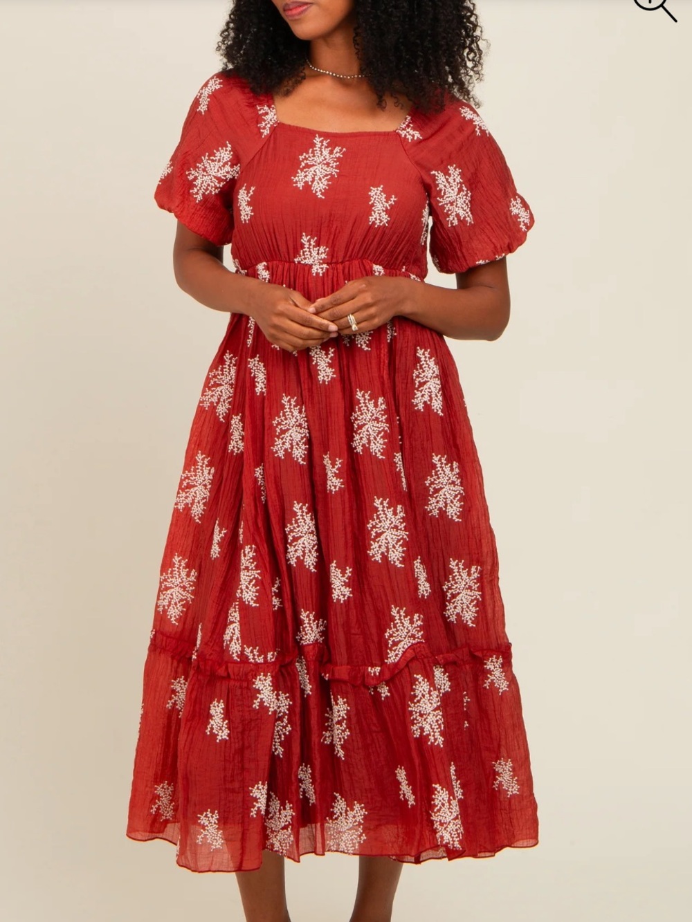 Rust Floral Print Ruffle Hem Midi Dress